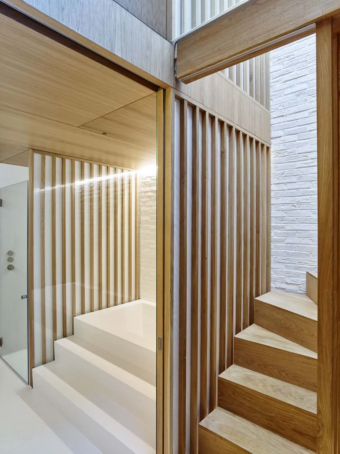 Modern Mews, Paddington, W2 — Stairs bathroom detail
